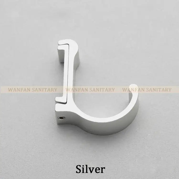 Silver metallic candy color metal wall hook with sleek curved design and flat mounting base for bathroom towels and coats