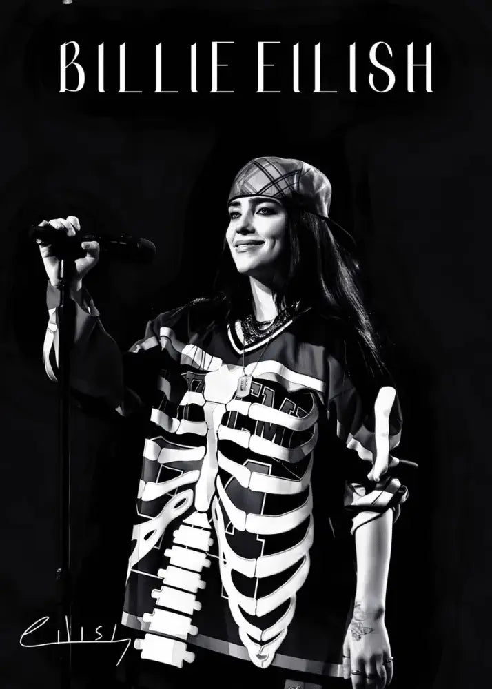 Black and white skeleton printed v neck hoodie featured in DecorBites™ singer b-billies canvas art for home decor