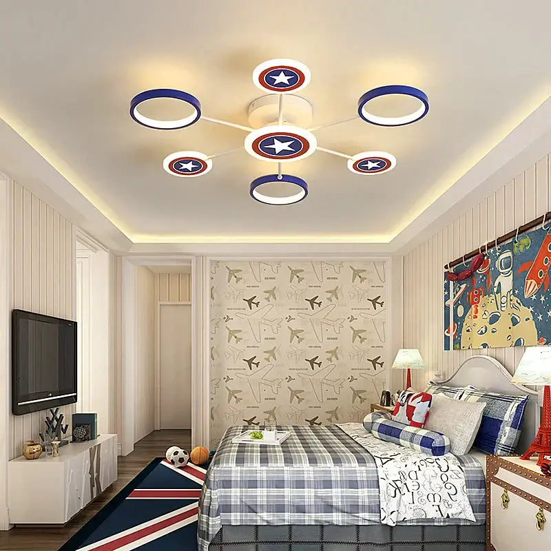 Captain america shield blue and white led ceiling light with circular rings for bedroom decorbites led ceiling light