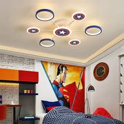 Captain America shield blue and white LED ceiling light with circular rings and metallic arms for bedroom decorbites LED ceiling light