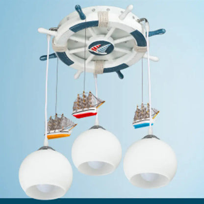 DecorBites™ DecorBites™ Cartoon 3 Bulb Cream Glass Dome Ceiling Light – Flush Mount with Rudder Canopy (White)