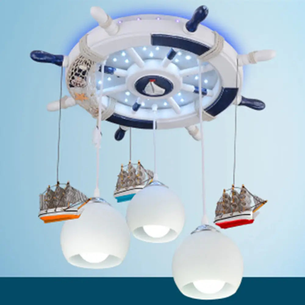 DecorBites™ DecorBites™ Cartoon 3 Bulb Cream Glass Dome Ceiling Light – Flush Mount with Rudder Canopy (White)