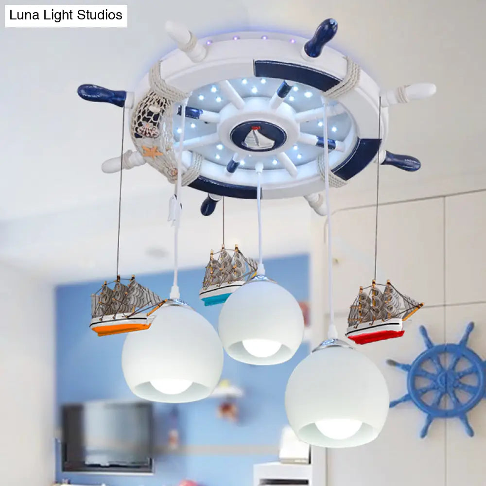 DecorBites™ DecorBites™ Cartoon 3 Bulb Cream Glass Dome Ceiling Light – Flush Mount with Rudder Canopy (White)