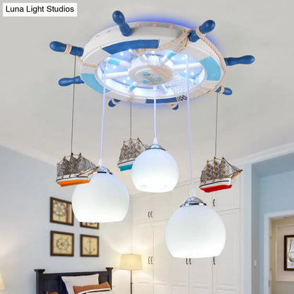 DecorBites™ DecorBites™ Cartoon 3 Bulb Cream Glass Dome Ceiling Light – Flush Mount with Rudder Canopy (White)