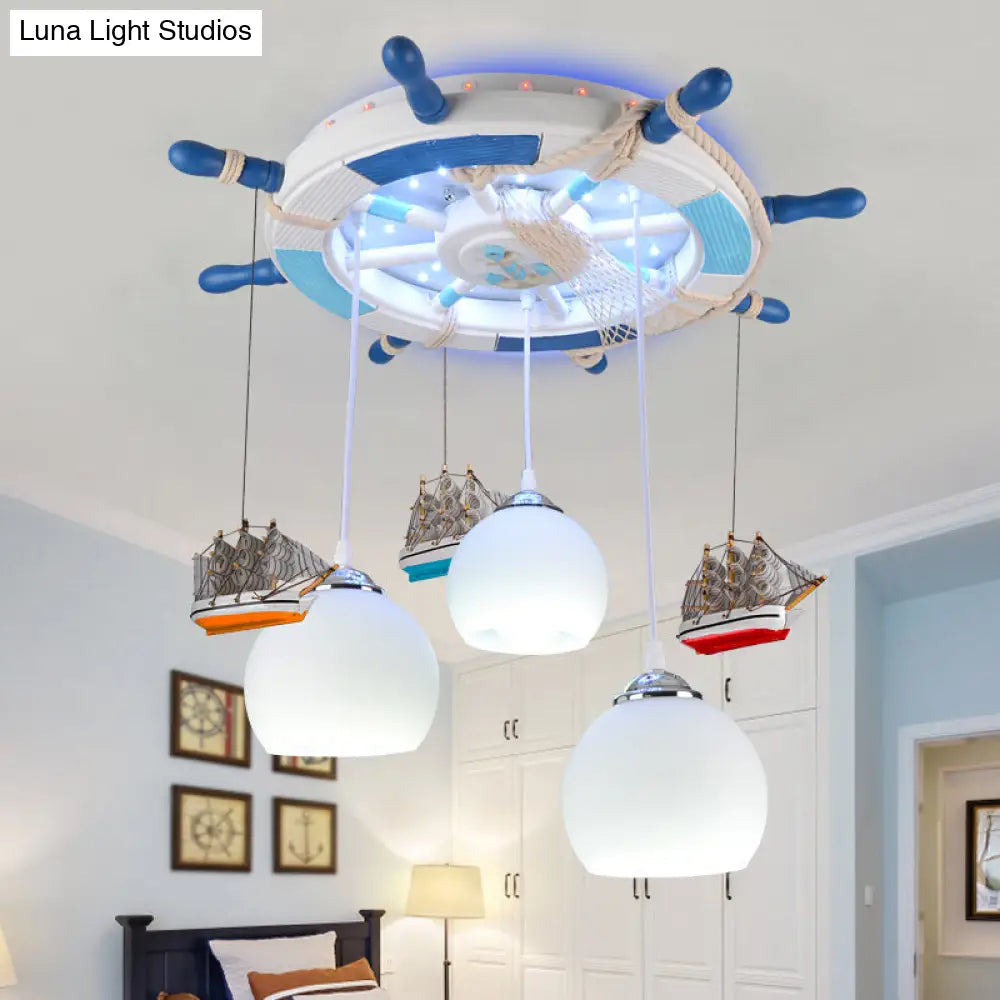 DecorBites™ DecorBites™ Cartoon 3 Bulb Cream Glass Dome Ceiling Light – Flush Mount with Rudder Canopy (White)