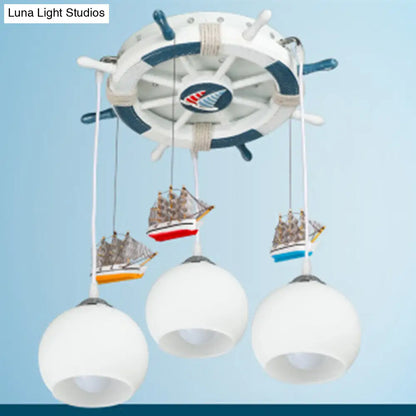 DecorBites™ DecorBites™ Cartoon 3 Bulb Cream Glass Dome Ceiling Light – Flush Mount with Rudder Canopy (White)