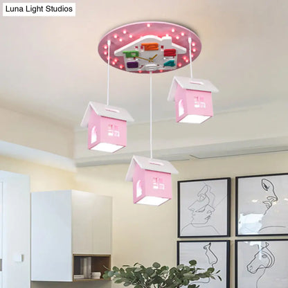DecorBites™ DecorBites™ Cartoon 3-Bulb Wood Draping House Ceiling Light Fixture in Pink/Blue