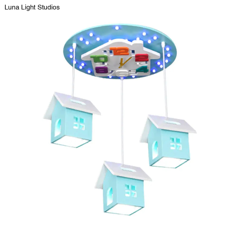 DecorBites™ DecorBites™ Cartoon 3-Bulb Wood Draping House Ceiling Light Fixture in Pink/Blue