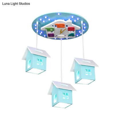 DecorBites™ DecorBites™ Cartoon 3-Bulb Wood Draping House Ceiling Light Fixture in Pink/Blue