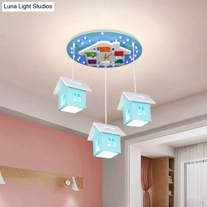 DecorBites™ DecorBites™ Cartoon 3-Bulb Wood Draping House Ceiling Light Fixture in Pink/Blue