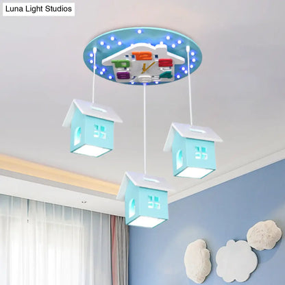 DecorBites™ DecorBites™ Cartoon 3-Bulb Wood Draping House Ceiling Light Fixture in Pink/Blue