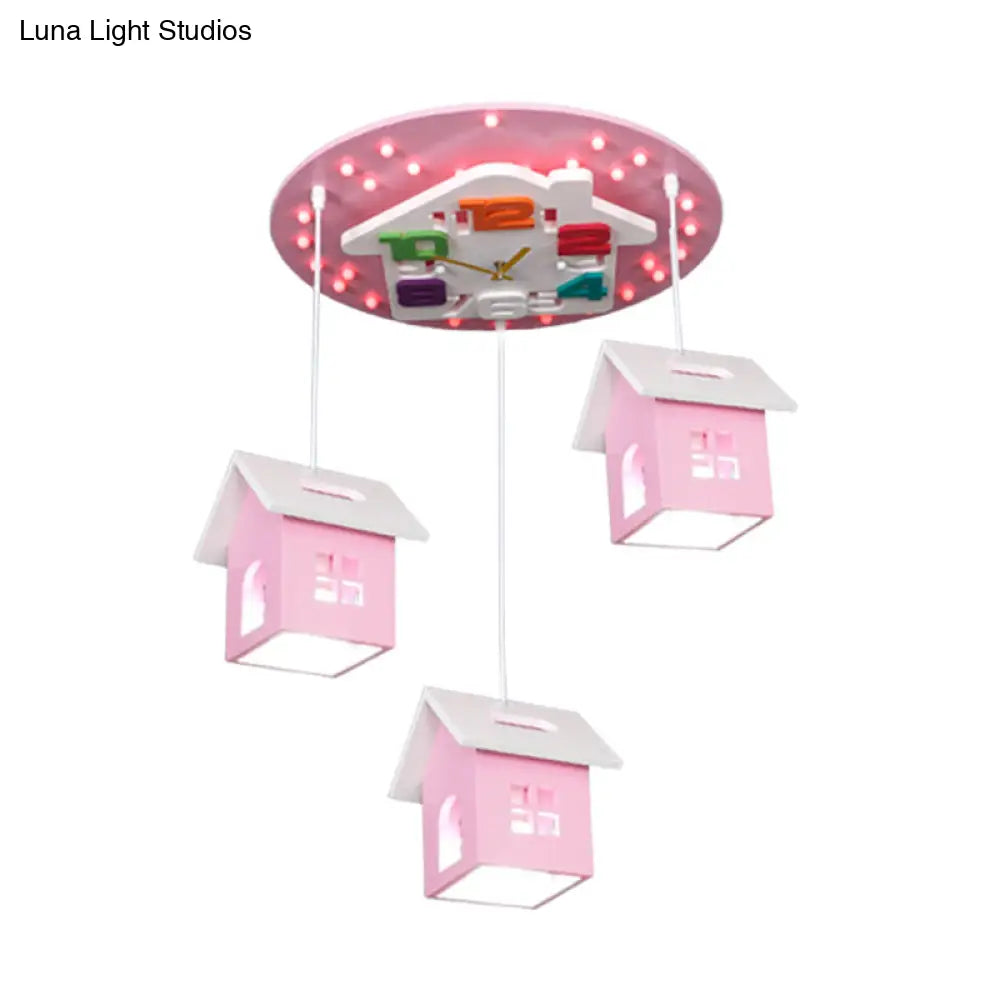 DecorBites™ DecorBites™ Cartoon 3-Bulb Wood Draping House Ceiling Light Fixture in Pink/Blue