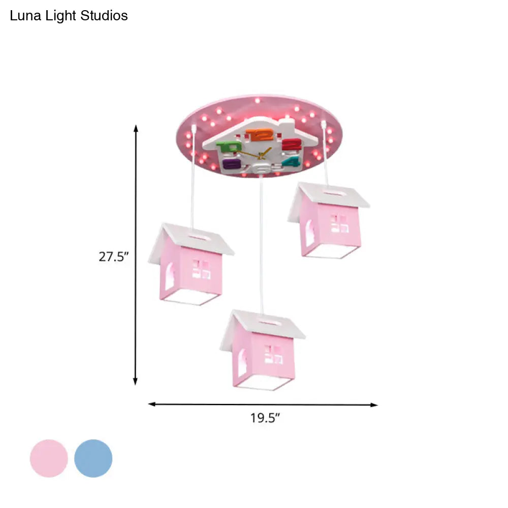 DecorBites™ DecorBites™ Cartoon 3-Bulb Wood Draping House Ceiling Light Fixture in Pink/Blue