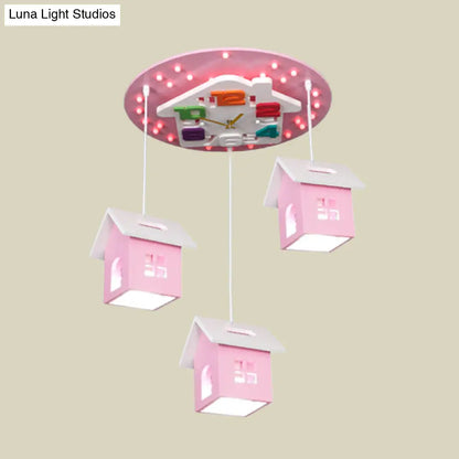 DecorBites™ DecorBites™ Cartoon 3-Bulb Wood Draping House Ceiling Light Fixture in Pink/Blue