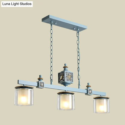 DecorBites™ Cartoon 3 Bulbs Island Pendant Light with Dual Cylinder Pendulum Sky/Water Blue Glass Shades