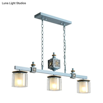 DecorBites™ Cartoon 3 Bulbs Island Pendant Light with Dual Cylinder Pendulum Sky/Water Blue Glass Shades