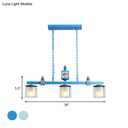 DecorBites™ Cartoon 3 Bulbs Island Pendant Light with Dual Cylinder Pendulum Sky/Water Blue Glass Shades