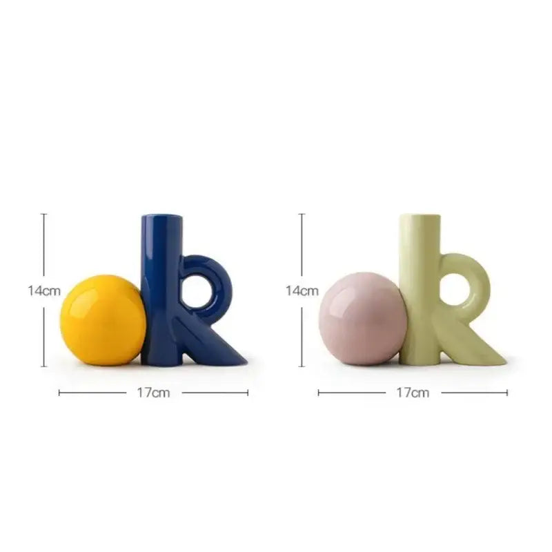 Blue and yellow ceramic cartoon abstract bookends with modern design for living room decorbites cartoon abstract decor