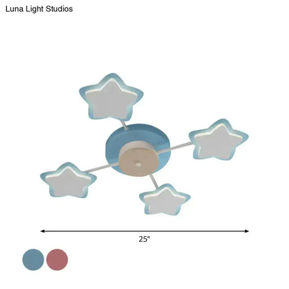 Blue star-shaped acrylic pink blue led flush mount ceiling light with frosted glass stars for bedroom use