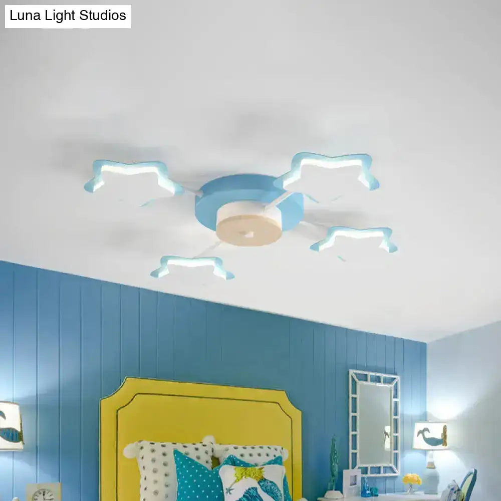 Blue and white star-shaped cartoon acrylic pink blue led flush mount ceiling light fixture with central circular base