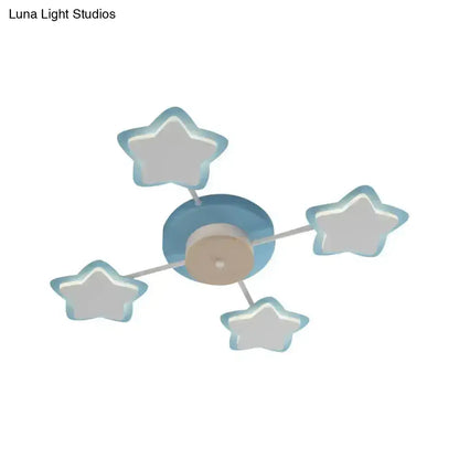 Cartoon acrylic pink blue star led flush mount ceiling light fixture with central circular base for bedroom use