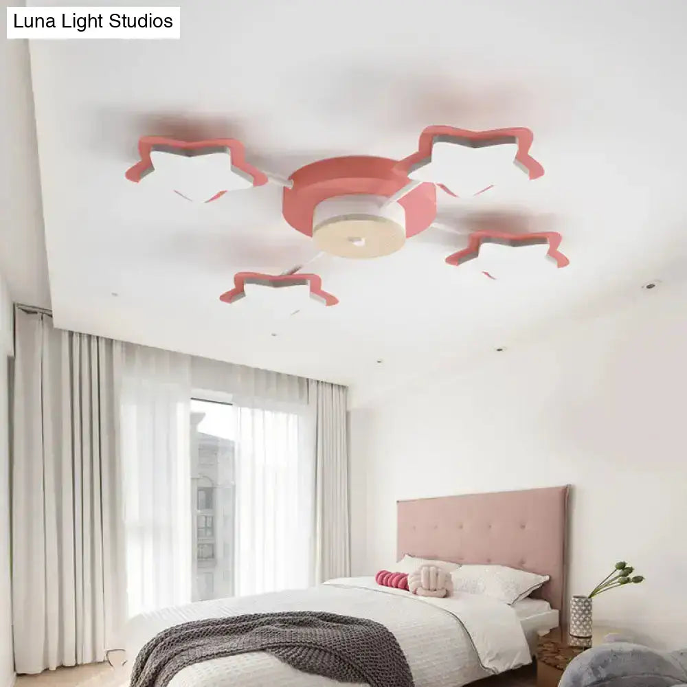 Pink blue cartoon acrylic pink star led flush mount ceiling light with white panels for bedroom lighting