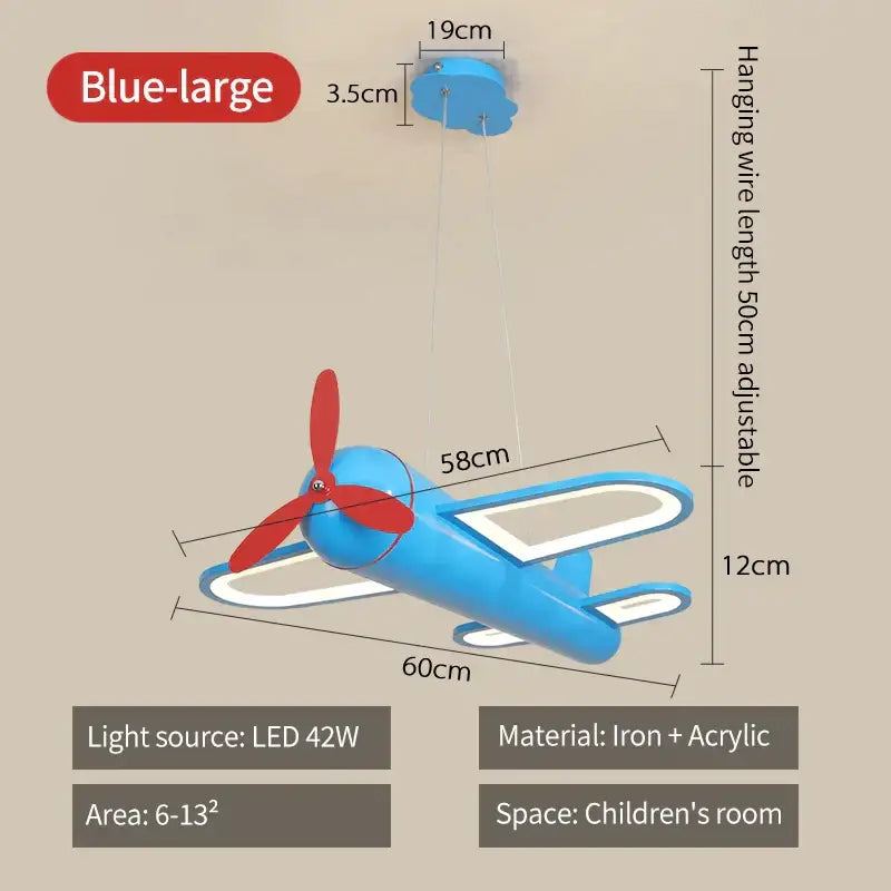 Blue and red iron and acrylic cartoon airplane kids pendant light by decorbites for bedroom decor
