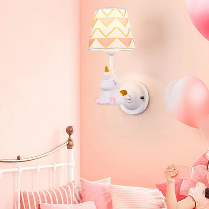 Cartoon Animal Kids Bedside Wall Mount Light in Pink