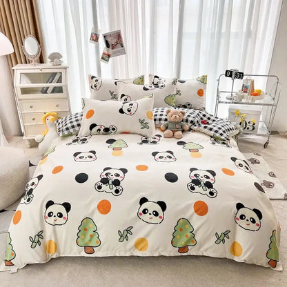 Cute white duvet cover bedding set with decorbites cartoon animal print featuring pandas and trees