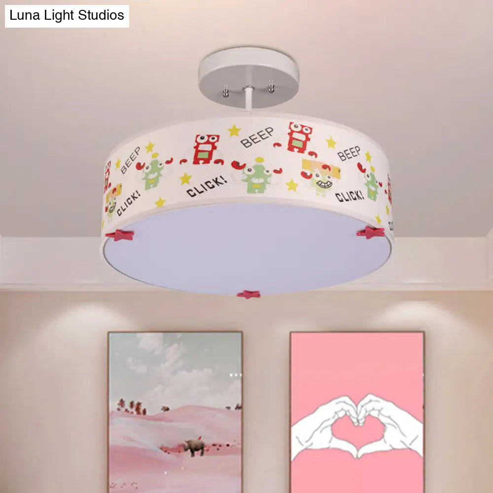DecorBites™ DecorBites™ Cartoon Animal Print Semi Flush Ceiling Light with 3 Bulbs in White Fabric