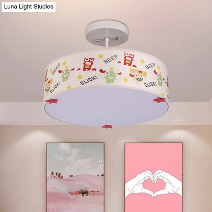 DecorBites™ DecorBites™ Cartoon Animal Print Semi Flush Ceiling Light with 3 Bulbs in White Fabric