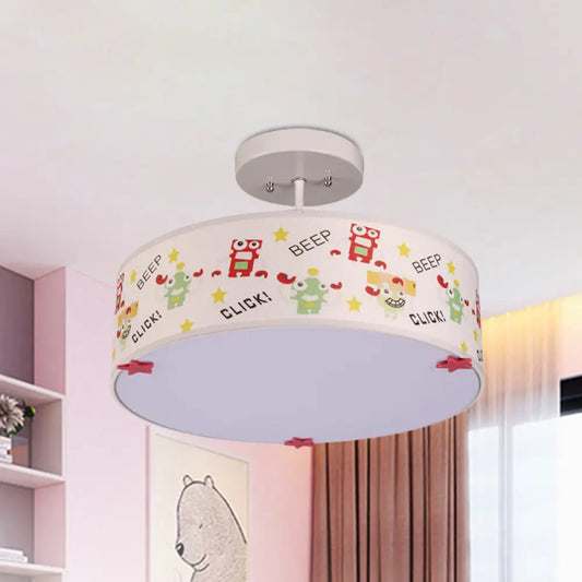 DecorBites™ DecorBites™ Cartoon Animal Print Semi Flush Ceiling Light with 3 Bulbs in White Fabric