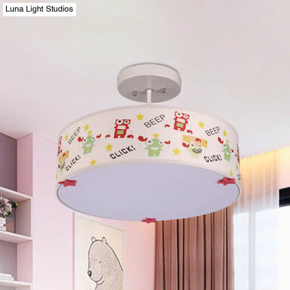 DecorBites™ DecorBites™ Cartoon Animal Print Semi Flush Ceiling Light with 3 Bulbs in White Fabric