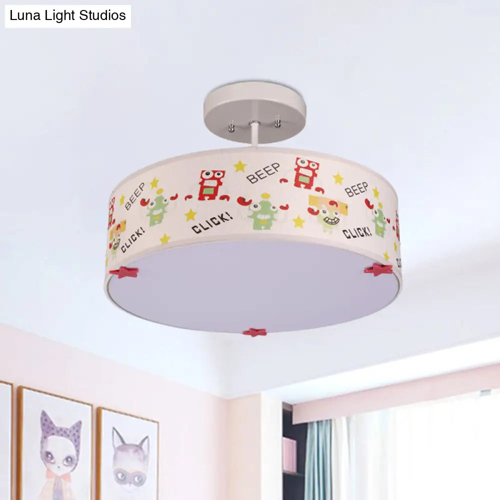 DecorBites™ DecorBites™ Cartoon Animal Print Semi Flush Ceiling Light with 3 Bulbs in White Fabric