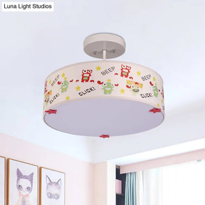 DecorBites™ DecorBites™ Cartoon Animal Print Semi Flush Ceiling Light with 3 Bulbs in White Fabric