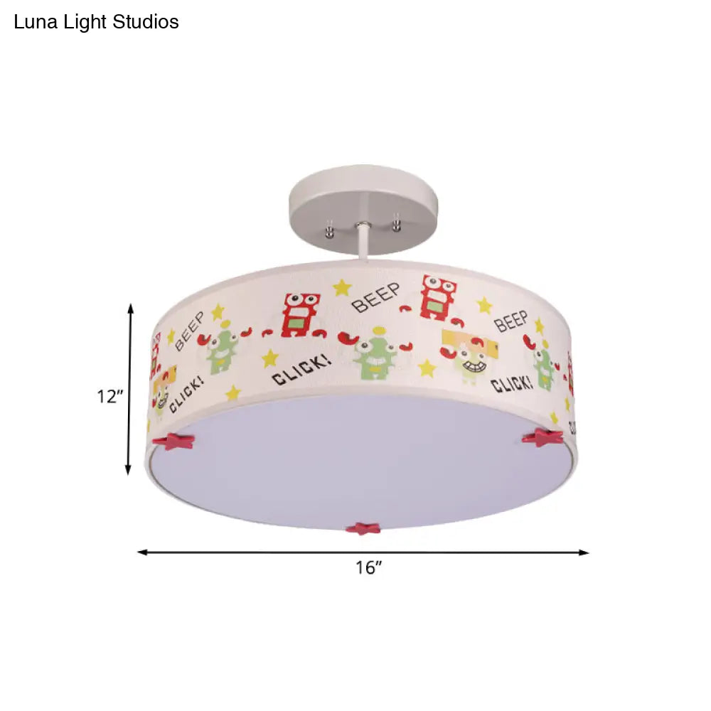 DecorBites™ DecorBites™ Cartoon Animal Print Semi Flush Ceiling Light with 3 Bulbs in White Fabric