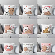 White and pink bedroom cushion cover with adorable cartoon animal printed pillowcase featuring pandas and bears decorbites cartoon animal