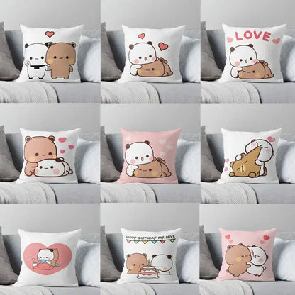 White and pink bedroom cushion cover with adorable cartoon animal printed pillowcase featuring pandas and bears decorbites cartoon animal