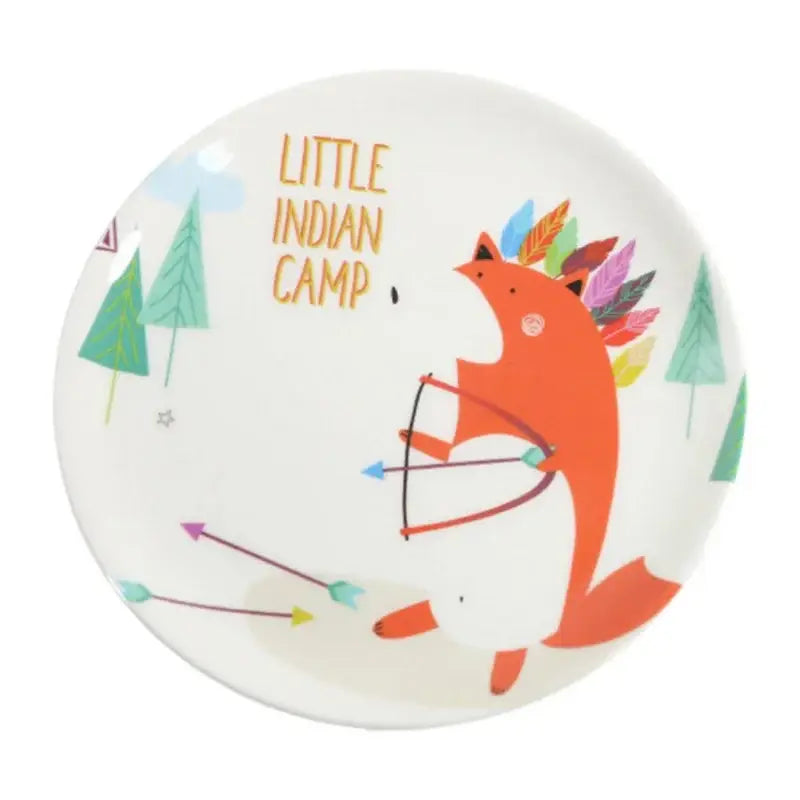 White ceramic bone snack plate featuring an orange fox with rainbow feathers from decorbites snack plate set