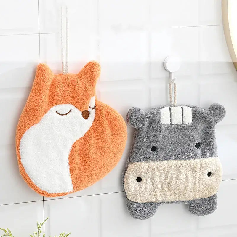 Orange and white plush fox-shaped coral velvet hand towel with soft fuzzy texture for decorbites cartoon animals decor