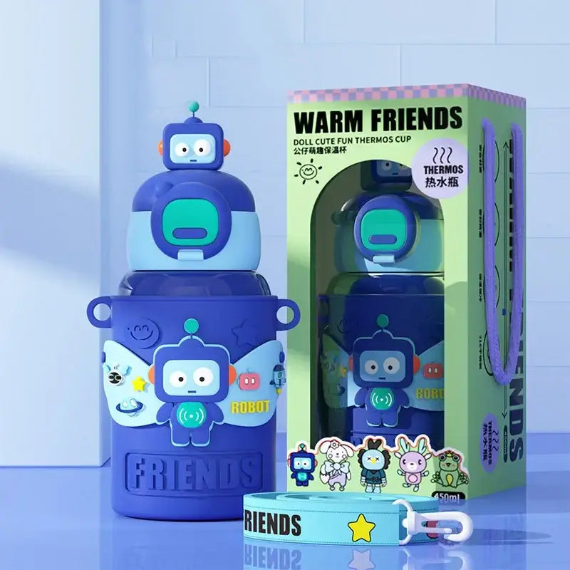 Cartoon animals insulated stainless steel mug in blue and teal with decorbites cartoon animals silicone sleeve for kitchen kids