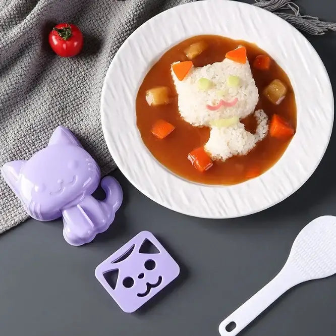 Purple silicone cat-shaped rice mold from decorbites cartoon animals mold set for cartoon animals sushi and sandwich