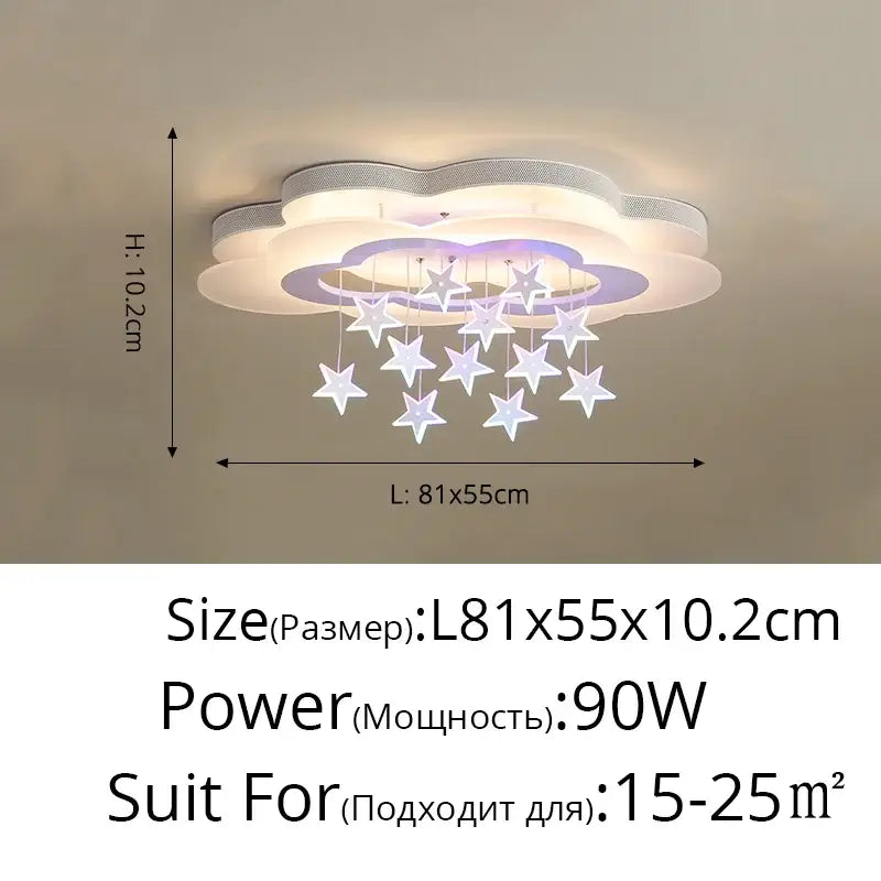 Cloud-shaped ceiling light with white and purple design and hanging star ornaments decorbites cartoon bat led ceiling light