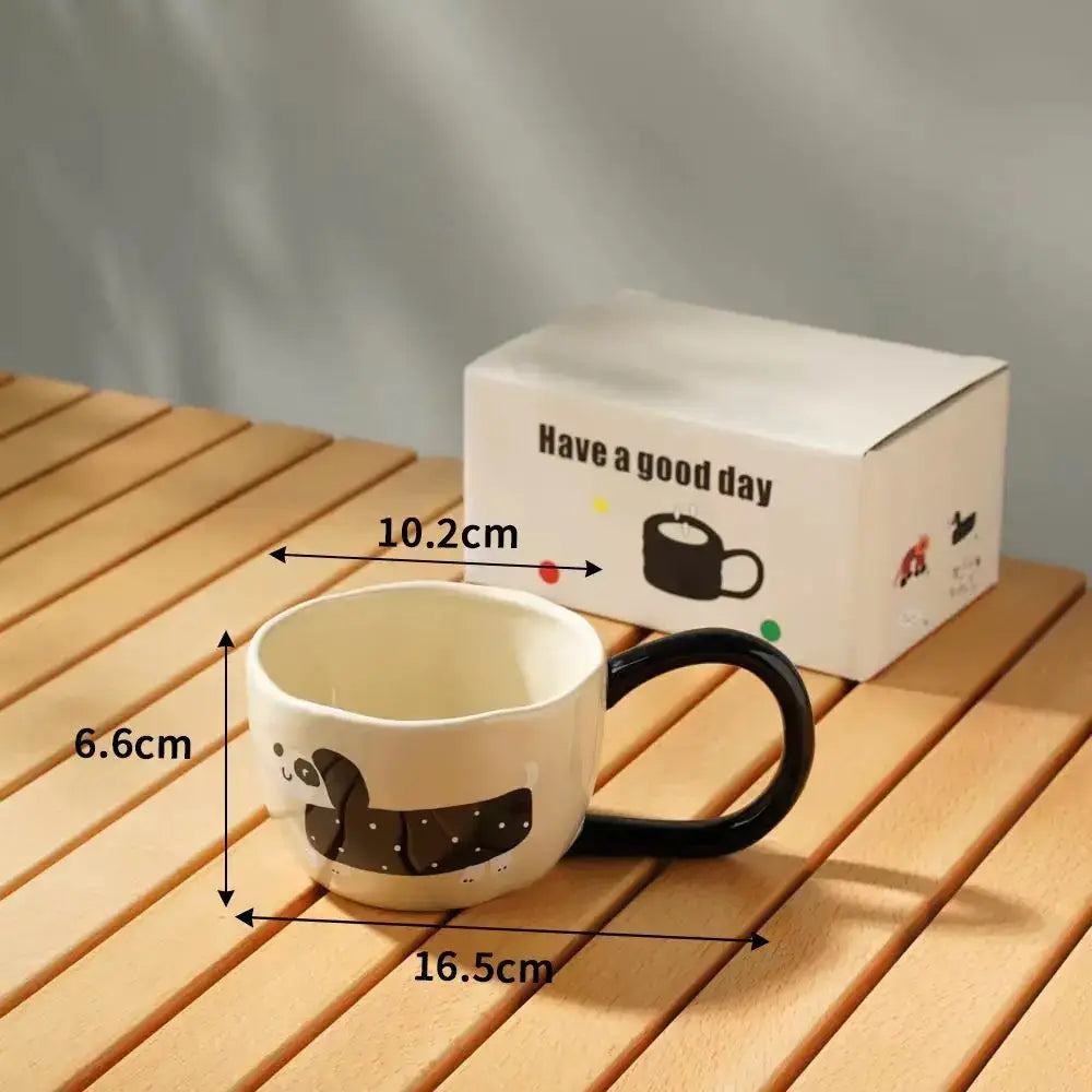 White ceramic big ear cup mug with black handle and cartoon big ear sloth design for decorbites kitchen decor