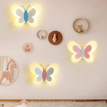 Pastel blue and gray butterfly-shaped led wall light with soft glowing lights for kindergarten decoration