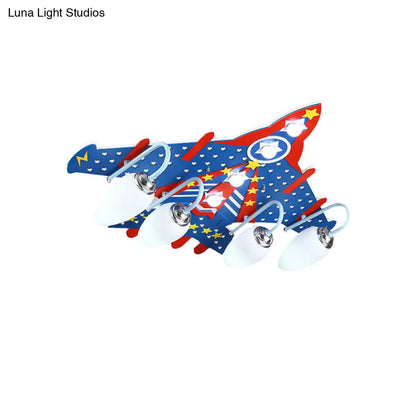 DecorBites™ Cartoon Blue Plane Flush Mount Ceiling Light with 4 Lights for Kids' Bedroom