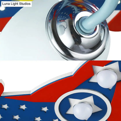 DecorBites™ Cartoon Blue Plane Flush Mount Ceiling Light with 4 Lights for Kids' Bedroom