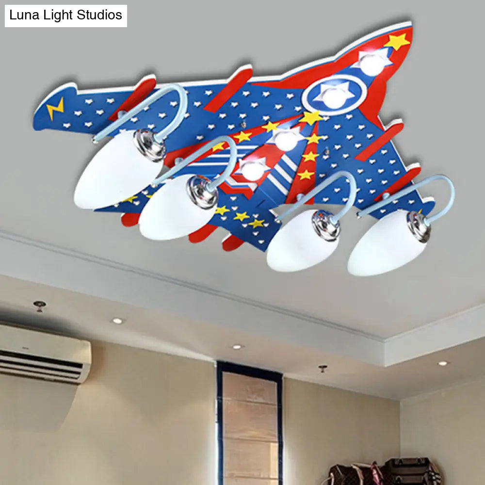 DecorBites™ Cartoon Blue Plane Flush Mount Ceiling Light with 4 Lights for Kids' Bedroom