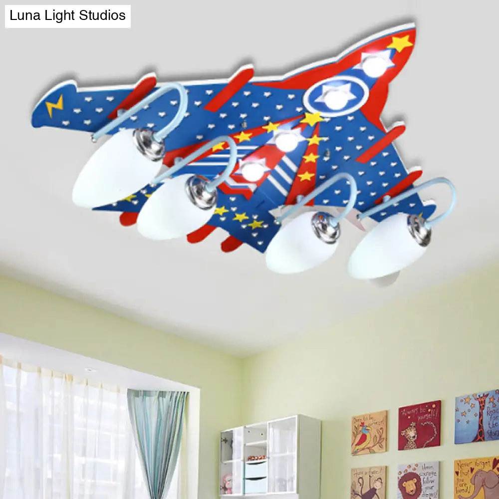 DecorBites™ Cartoon Blue Plane Flush Mount Ceiling Light with 4 Lights for Kids' Bedroom