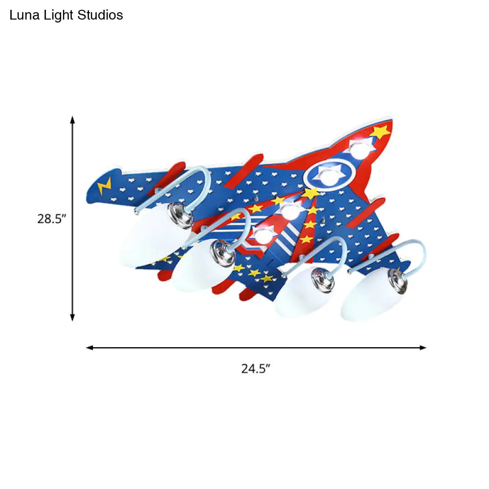 DecorBites™ Cartoon Blue Plane Flush Mount Ceiling Light with 4 Lights for Kids' Bedroom